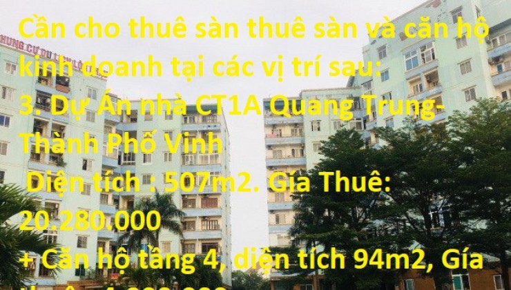 Cần cho thuê sàn thuê sàn và căn hộ kinh doanh tại các vị trí  tại Thành phố Vinh, tỉnh Nghệ An