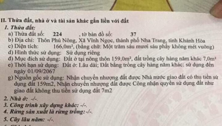 Bán Lô Góc Đường Cầu Dứa Phú Nông, Vĩnh Ngọc, Nha Trang.