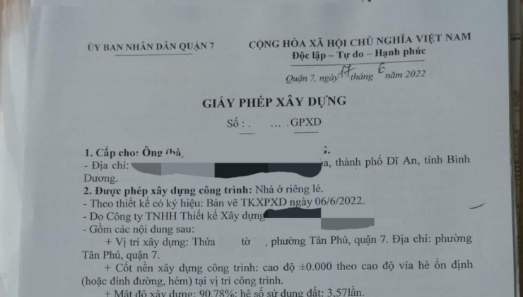 PHÚ THUẬN Q7, ĐẤT SẠCH ĐÃ CÓ GPXD 1 LỬNG, 3 TẦNG, 1 TUM, SÂN THƯỢNG.