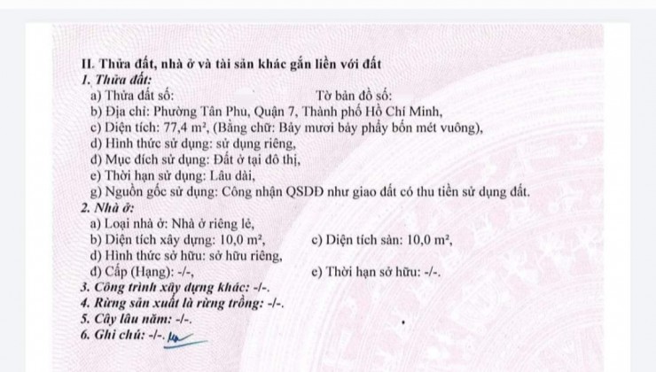 PHÚ THUẬN Q7, ĐẤT SẠCH ĐÃ CÓ GPXD 1 LỬNG, 3 TẦNG, 1 TUM, SÂN THƯỢNG.