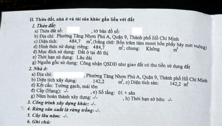 Bán đất tặng biệt thự  Lê Văn Việt, Quận 9, mặt tiền kinh doanh, DT: 485m2, ngang 20m, Giá 50tr/m2