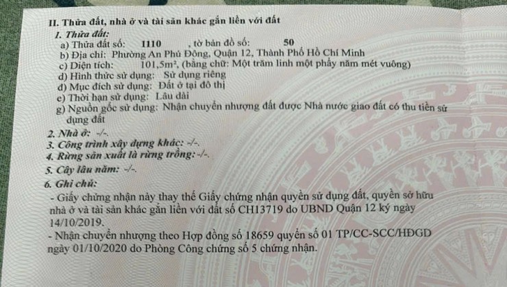 Chính chủ Cần bán nhanh lô đất xây biệt thự tại Vườn Lài, Phường An Phú Đông, Quận 12