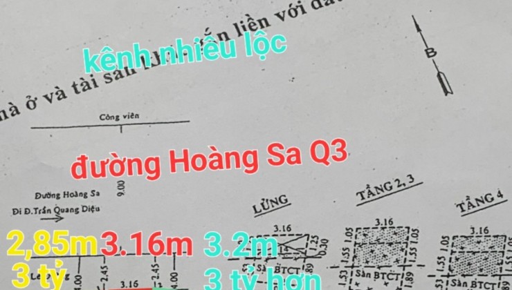 Cần bán đẩ mặt tiền 1023  Hoàng Sa thửa  410, số tờ 6, Quận 3, 178 m2, chỉ 50 tỷ