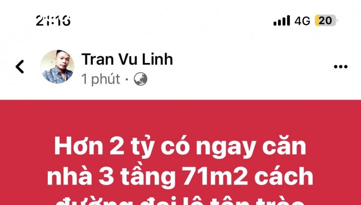 Hơn 2 tỷ có ngay căn nhà riêng 3 tầng 71m2 cách đường đại lộ tân trào 200m Phường Minh Xuân TP Tuyên Quang