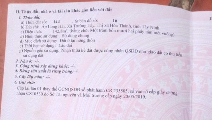 Cần Bán Lô Đất Mặt Tiền Vị Trí Đẹp Tại Xã Trường Tây - Thị Xã Hoà Thành