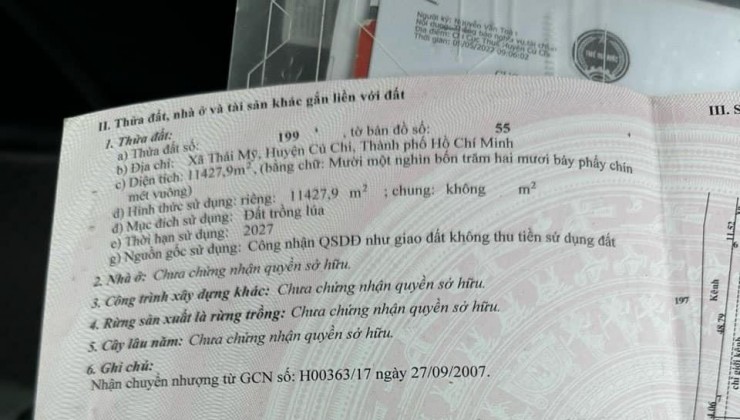 Cần bán gấp lô đất tại xã Thái Mỹ,huyện Củ Chi, TPHCM