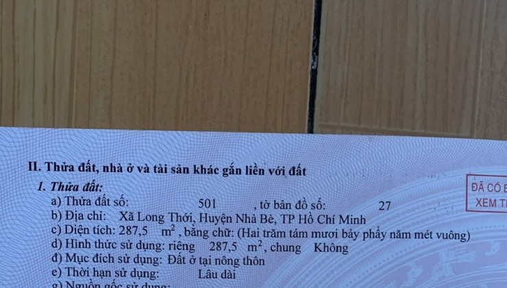 Chính Chủ Cần Bán Lô Góc 2 Mặt Tiền Vị Trí Đẹp Tại Huyện Nhà Bè - TP. Hồ Chí Minh