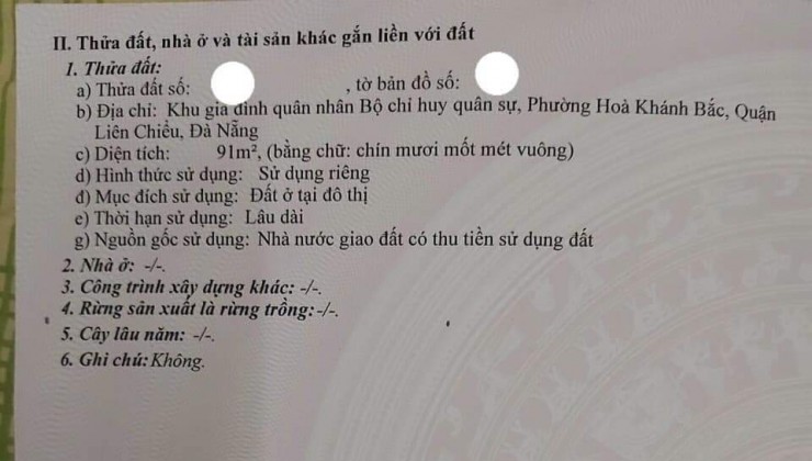 Bán lô đất khu Bộ Bội Trinh Sát - sát đường Âu Cơ, Liên Chiểu, ĐN