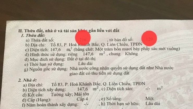 Bán nhà gác lửng mặt tiền đường Đồng Kè - Liên Chiểu - Đà Nẵng