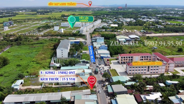 Bán gấp 830m2 đất mặt tiền đường Hương Lộ 12 Long Thọ Nhơn Trạch - Cách sân bay long thành chỉ 7km.