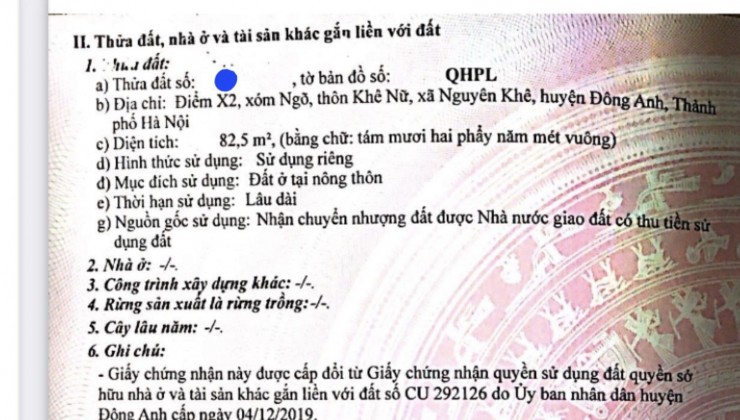 Bán đất đấu giá X2 Khê Nữ Nguyên Khê Đông Anh