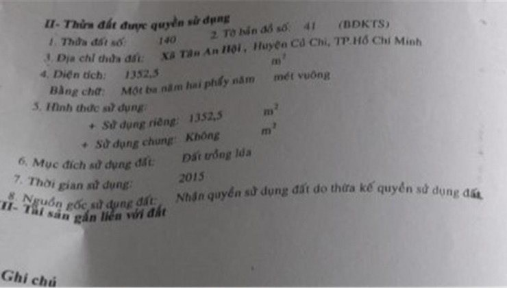 Cần bán gấp 2 lô  tổng DT 3369  m²   tại  xã Tân An Hội  huyện Củ Chi, TP.HCM