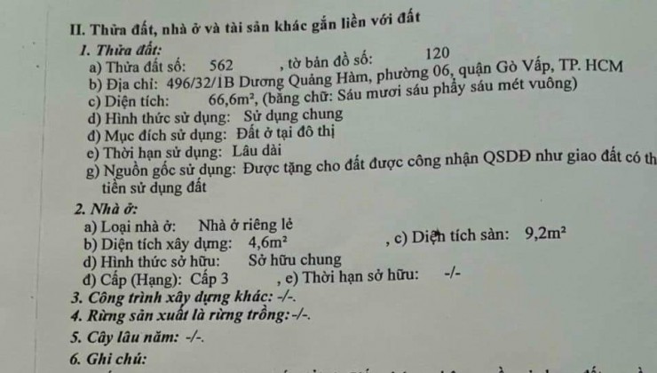 Đất đep 4x17m, hẻm lớn xe tải Dương Quảng Hàm p6, Gò Vấp