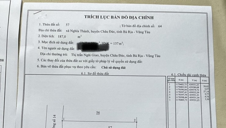 Chủ cần bán gấp trong têt lô góc 2 mặt tiền bàn cờ nghĩa thành châu đức bà rịa vũng tàu