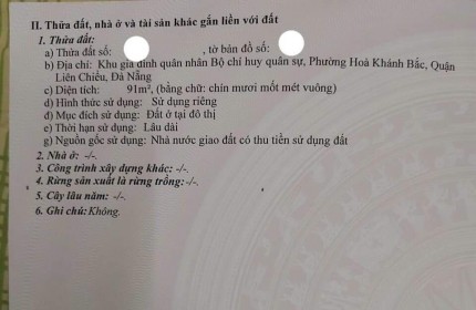 Bán lô đất khu Bộ Bội Trinh Sát - sát đường Âu Cơ, Liên Chiểu, ĐN