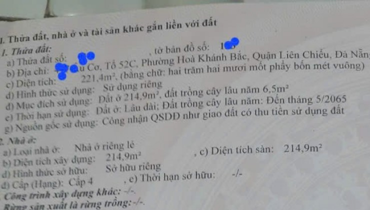 Bán nhà 2 mặt tiền đường Âu Cơ, Liên Chiểu, Đà Nẵng