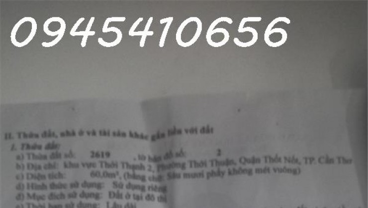 CHÍNH CHỦ BÁN GẤP LÔ ĐẤT VỊ TRÍ ĐẸP Tại Thốt Nốt, Cần Thơ