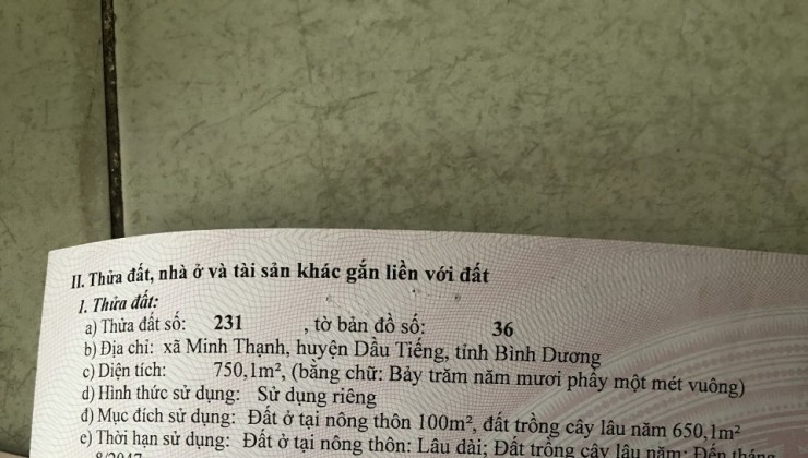 Mặt Tiền Dt749A Đất Dân Cần Bán Gấp - Cách ủy ban xã Minh Thạnh 1km, Dầu Tiếng, Bình Dương