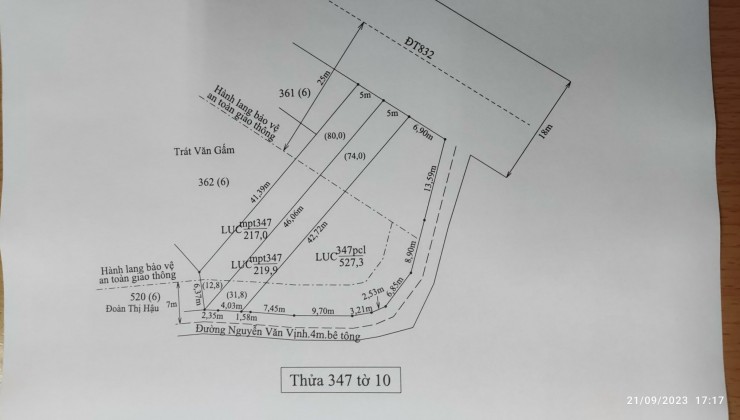 Bán lô đất thổ hai mặt tiền tỉnh lộ 832 giá 1,725 tỷ