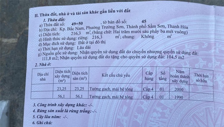 CHÍNH CHỦ BÁN  LÔ ĐẤT VỊ TRÍ ĐẸP Tại đường Nguyễn Trãi, P. Trường Sơn, Sầm Sơn, Thanh Hóa