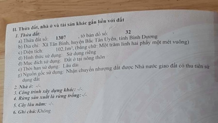 ĐẤT CỰC ĐẸP - GIÁ SIÊU RẺ Tại Xã Tân Bình, Bắc Tân Uyên, Bình Dương