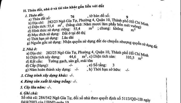 Chính chủ cần bán nhà 282/25 Ngô Gia Tự, P4, Q10