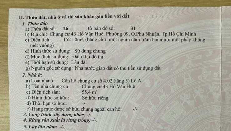 CHÍNH CHỦ Cần Bán Nhanh Căn Hộ Chung Cư Tại  Quận Phú Nhuận