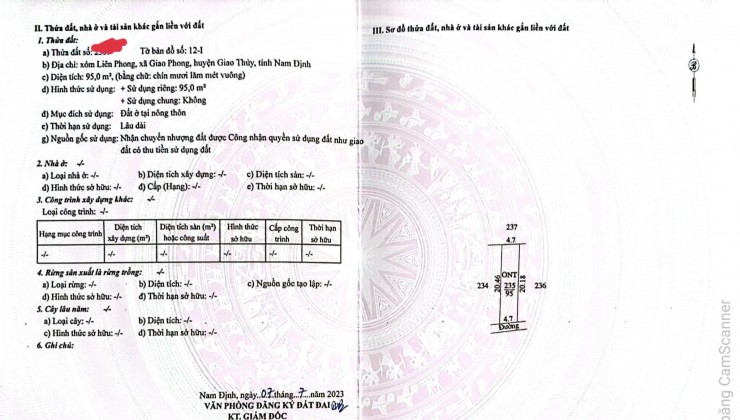 Chính chủ cần tiền bán gấp lô đất Mặt Biển KDT mới Quất Lâm 95m2 hướng Nam sổ đỏ giá bán nhanh 1tỷ9