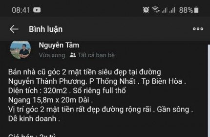 BÁN NHÀ GÓC 2 MẶT TIỀN ĐƯỜNG CHÍNH  . PHƯỜNG THỐNG NHÁT . TP BIÊN HÒA . 0938974428