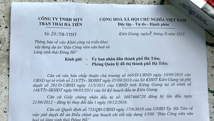 Nhà Mặt Tiền Đường Đông Hồ nối dài P. Đông Hồ TP Hà Tiên. Giá 12 tỷ TL