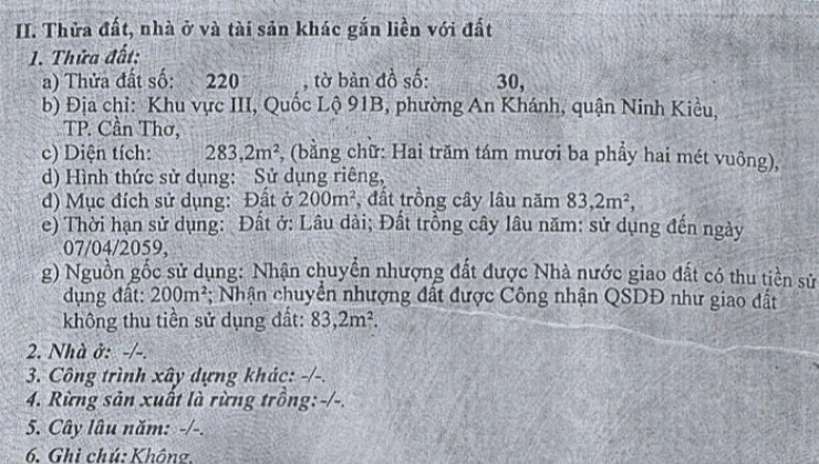 Bán nhà trệt và 6 phòng trọ tại Khu vực III, quốc lộ 91B, An Khánh, Ninh Kiều, Cần Thơ