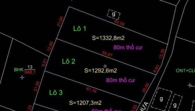 BÁN LÔ ĐẤT MẶT TIỀN ĐƯỜNG NHỰA 20x64 nở hậu 21m. có 80m2 thổ cư.