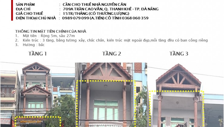 CHÍNH CHỦ CẦN CHO THUÊ NHÀ NGUYÊN CĂN 709A TRẦN CAO VÂN, Q. THANH KHÊ –TP. ĐÀ NẴNG