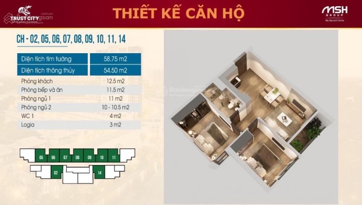 Hơn 1,6tỷ sở hữu căn ĐN 2 phòng ngủ cao cấp