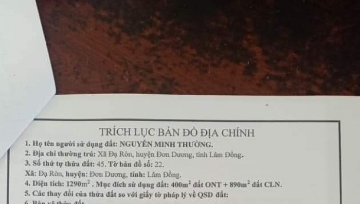 Cần bán mảnh đất 400m2 thổ cư tại Xã Đạ Ròn, Đơn Dương, Lâm Đồng.