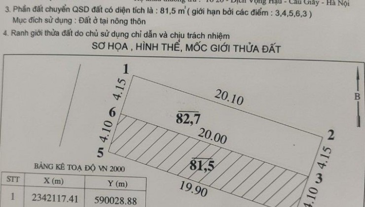 81,5m2 BÌA LÀNG ĐƯỜNG YÊN ĐƯỜNG 6M. GIÁ 2X 
Thông tin: Mặt tiền 4.10m.