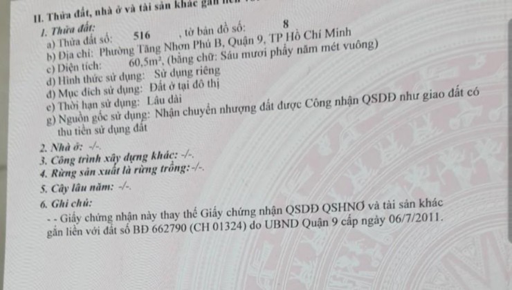 CHÍNH CHỦ CẦN BÁN Nhanh Lô Đất Vị Trí Đẹp Tại quận 9, TPHCM