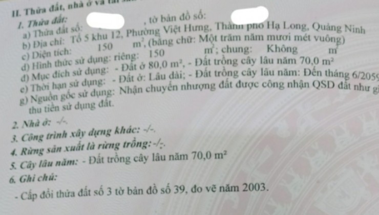 CHÍNH CHỦ CẦN BÁN LÔ  ĐẤT MẶT ĐƯỜNG TẶNG NHÀ CHO THUÊ  Ở PHƯỜNG VIỆT HƯNG - TP.HẠ LONG - QUẢNG NINH.