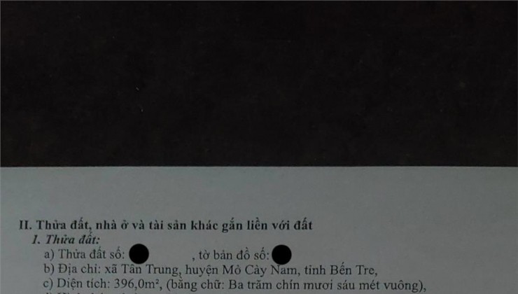 CHÍNH CHỦ CẦN BÁN GẤP Lô Đất tại 125, Xã Lộ, Xã Tân Trung, Huyện Mỏ Cày Nam, Bến Tre