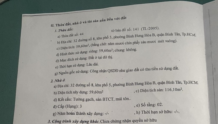 Chính Chủ Cần Bán Nhà Mặt Tiền Phường Bình Hưng Hoà B, Quận Bình Tân, Tp Hồ Chí Minh