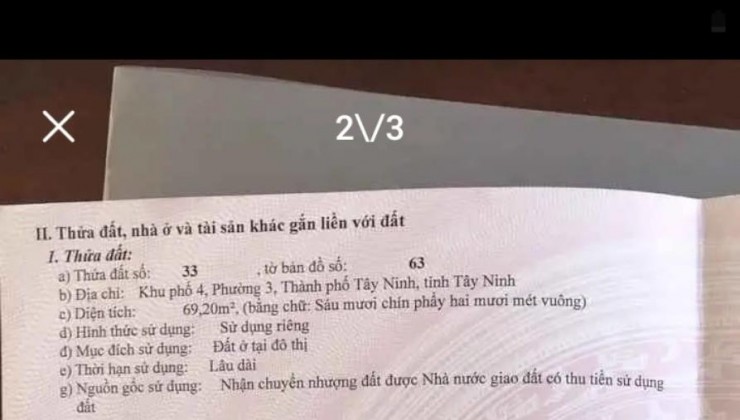 Đất đẹp – Giá Tốt Chính Chủ Cần Bán Nhanh Lô Đất Tại Thành Phố Tây Ninh.