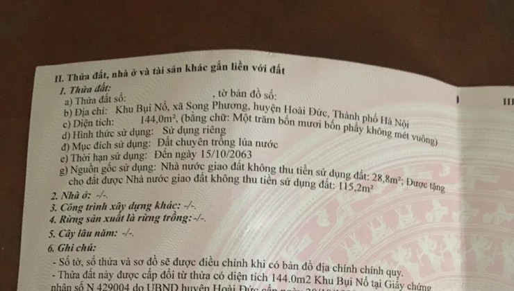 CHÍNH CHỦ CẦN BÁN GẤP Đất Ruộng Mặt Tiền Đường Nhựa Tại Hoài Đức, Hà Nội