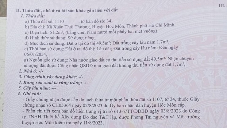 Chính Chủ Cần Bán Lô Đất Tại Xã Xuân Thới Thượng, Huyện Hóc Môn, HCM