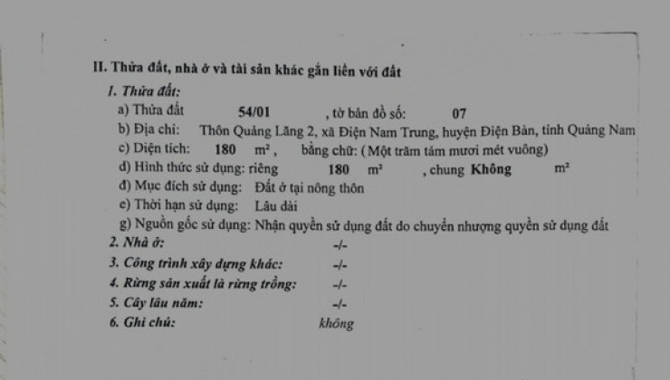 CẦN BÁN LÔ ĐẤT TẠI HUYỆN ĐIỆN BÀN, TỈNH QUẢNG NAM