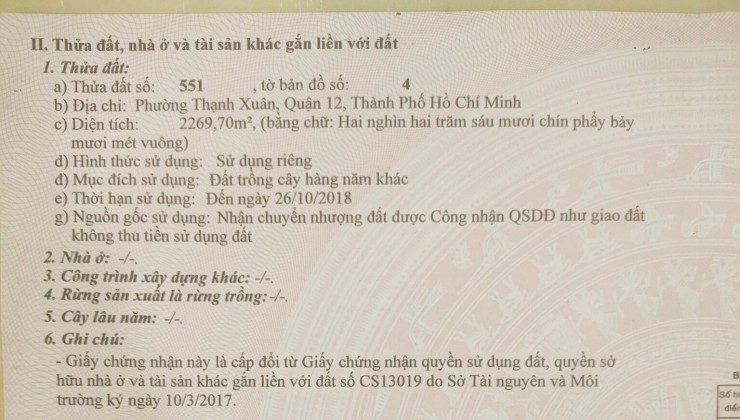 CHÍNH CHỦ CÓ LÔ ĐẤT BÁN TẠI  TP HỒ CHÍ MINH