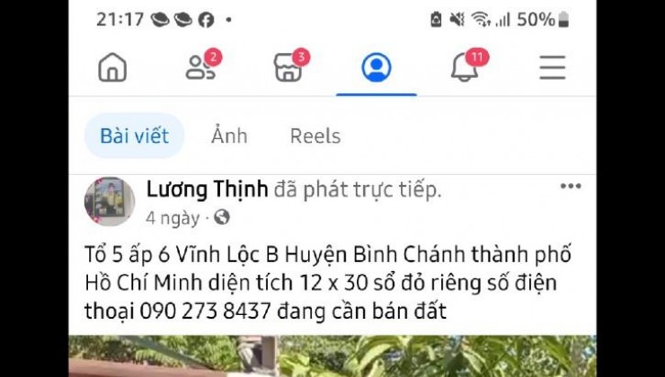 Đất Đẹp - Giá Tốt - Chính Chủ Cần Bán Lô Đất Vị Trí Đẹp Tại Xã Vĩnh Lộc B, Bình Chánh