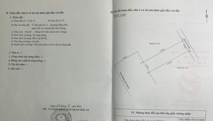 Bán đất mặt đường Lô 11 Lê Hồng Phong, diện tích 60m GIÁ 4.8 tỉ gần Chợ Lũng