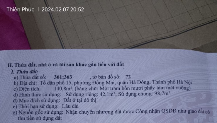 42m lô góc đồng mai,oto đỗ cửa,chỉ hơn 1ty