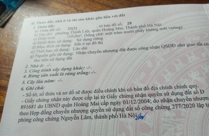 Chính chủ Bán đất thổ cư tặng nhà dòng tiền Thịnh Liệt, Hoàng Mai, Hn