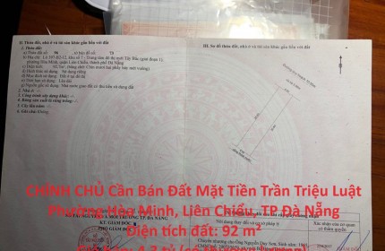 CHÍNH CHỦ Bán Đất Mặt Tiền Trần Triệu Luật Phường Hòa Minh, Liên Chiểu, TP Đà Nẵng